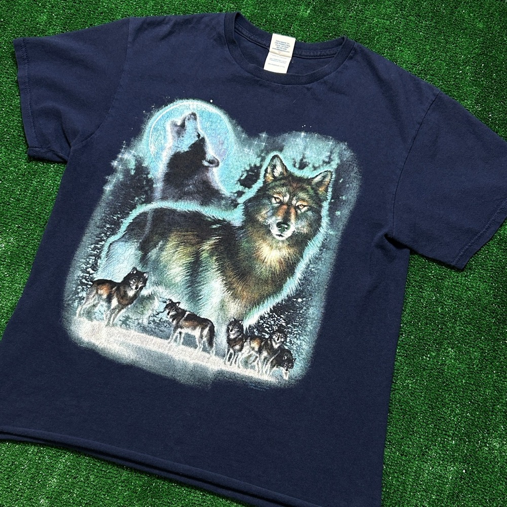 Delta Wolf Graphic T-Shirt‎ Mens M Navy Blue Trimmed Raw Hem Cropped Nature - Picture 10 of 10